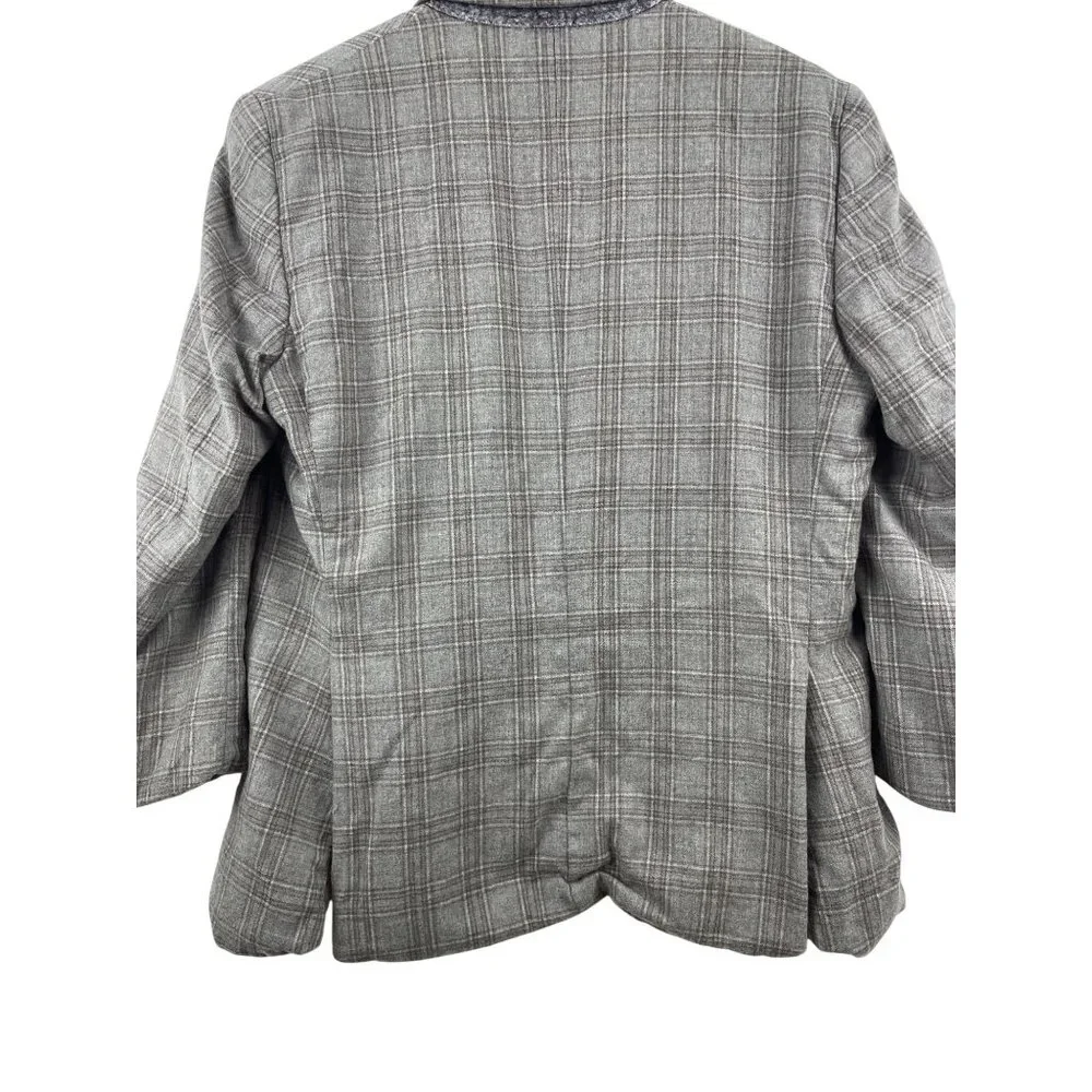 Loro Piana Saks Fifth Mens 44R Cashmere Silk Plaid Neutral Blazer Sport Coat